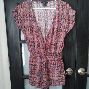 💚Boho Pattern Romper Forever21 Red Blue Small